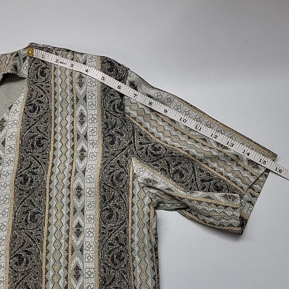 Vtg Pride & Joy Womens Size 12P Green Swirl Geometric Design Cross Over Buttons - Picture 15 of 16